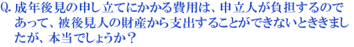 成年後見の申し立てにかかる費用は、申立人が負担するのであって、被後見人の財産から支出することができないとききましたが、本当でしょうか?